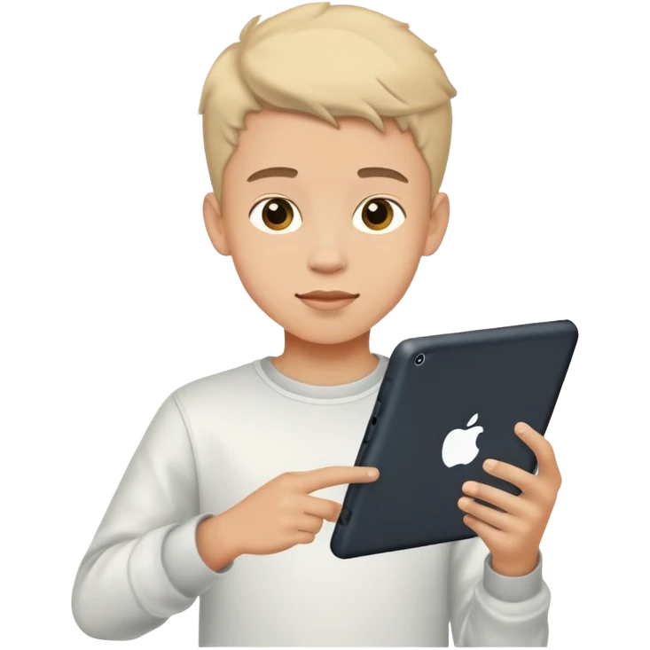 teen boy playing with a tablet emoji