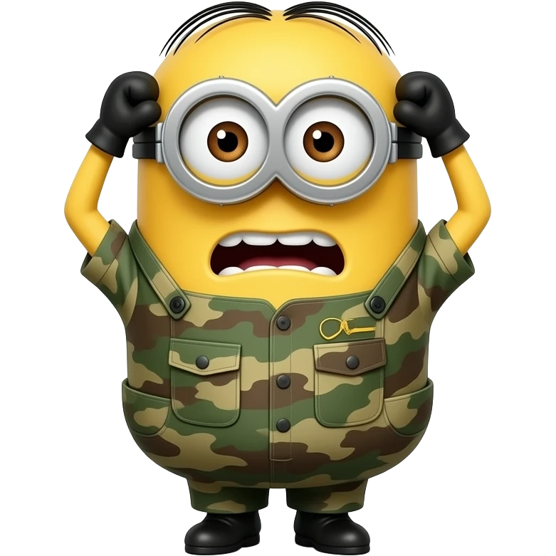 Minion in army uniform pulling hair out  text above Bad Bohica emoji