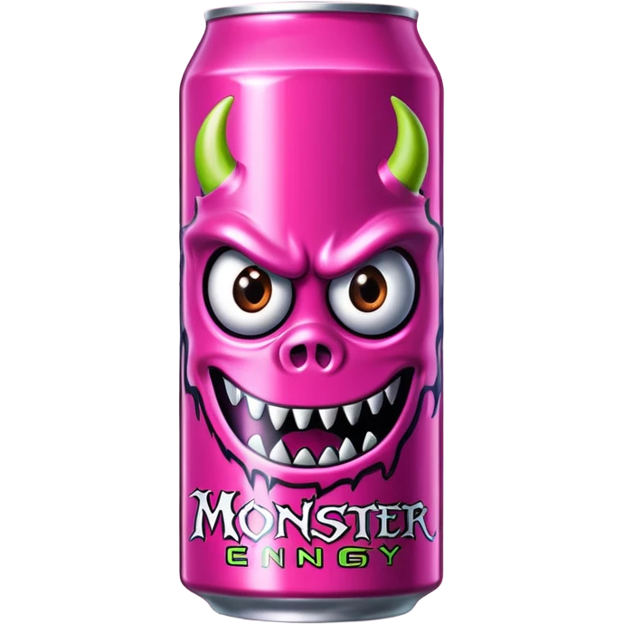 Pink monster energy drink with the logo of original monster company energy drink do not add the face in it just normal monster can  emoji