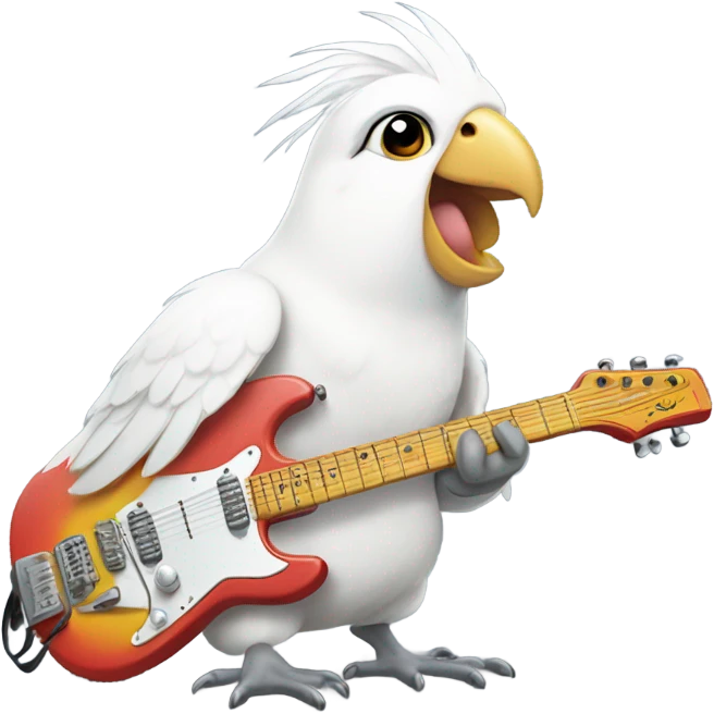 White cockatiel playing electro guitar emoji