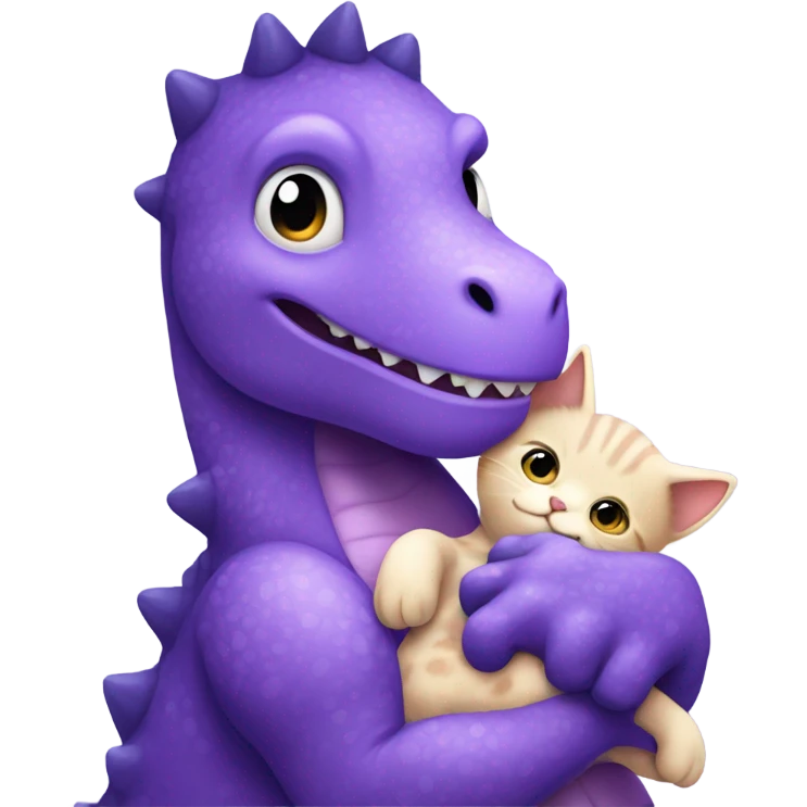 A purple dinosaur holding a kitten emoji