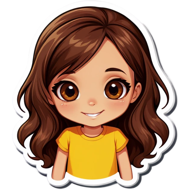 Girl with long and brown hair, brown eyes with a little smile  emoji