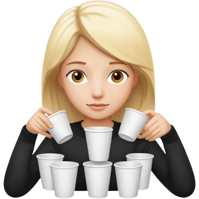 Blond girl surrounded by white paper cups emoji