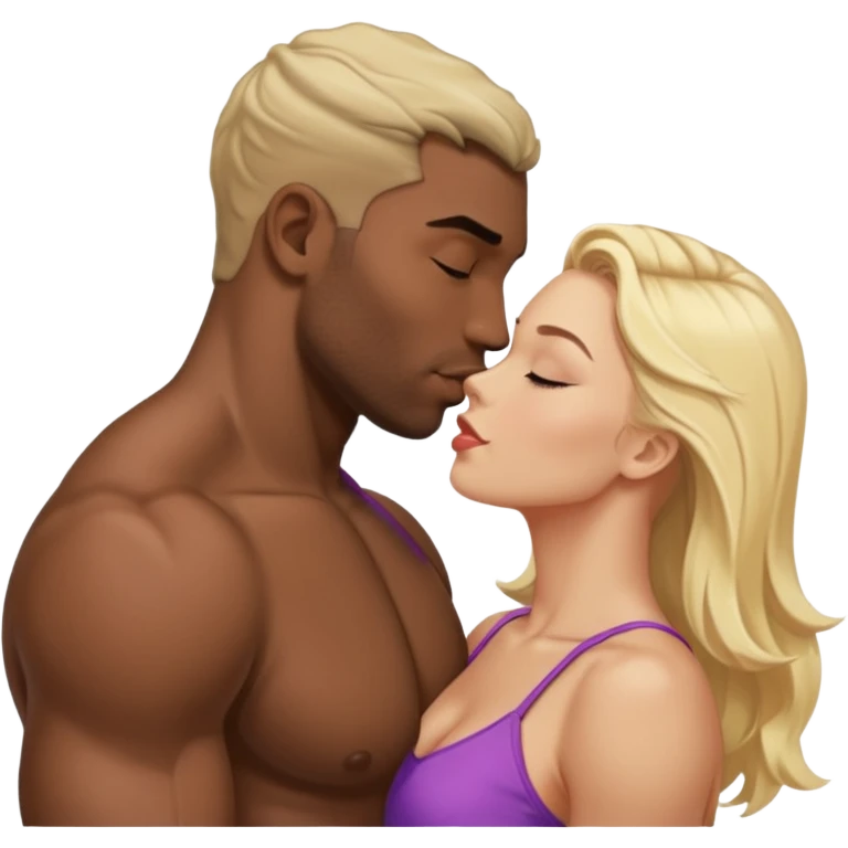 Muscular black man kissing a beautiful blonde  emoji