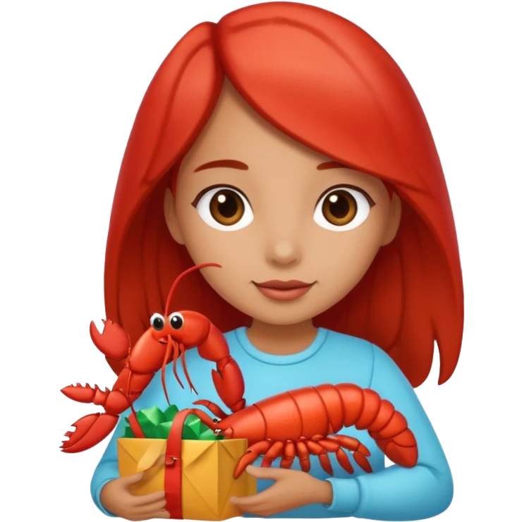 Cute girl holding gift bag with lobster inside emoji