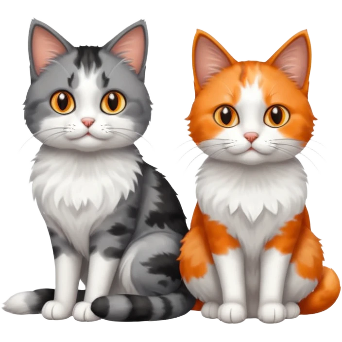 a realistic looking very fluffy grey and white cat with grey legs and white paws, sitting next to another cat emoji