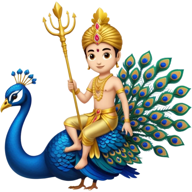 Give Lord murugan with blue peacock and vel staff as keypad emoji emoji