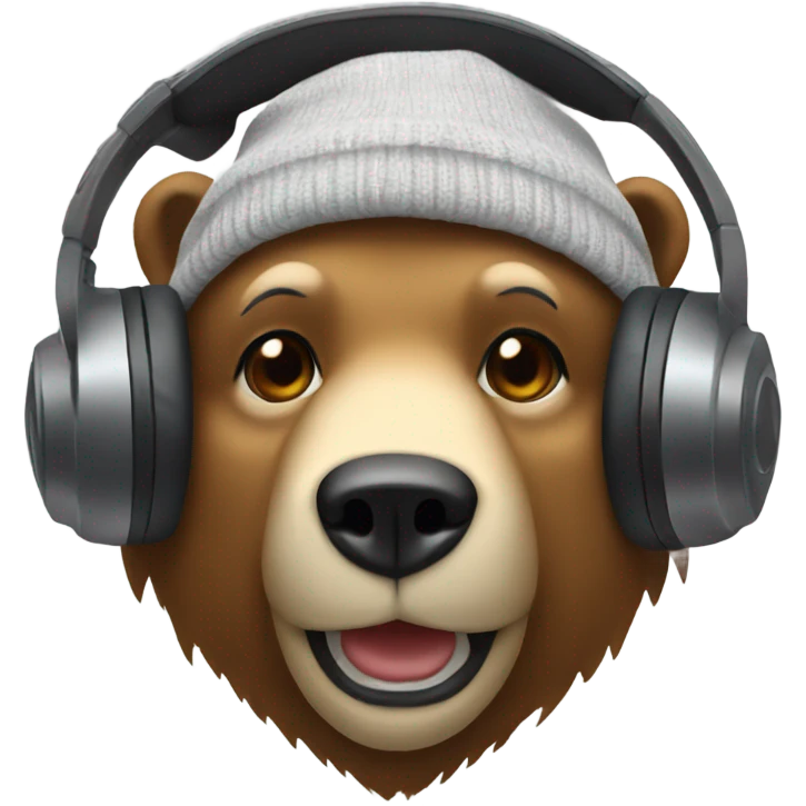 A bear with headphones on and a beanie on emoji