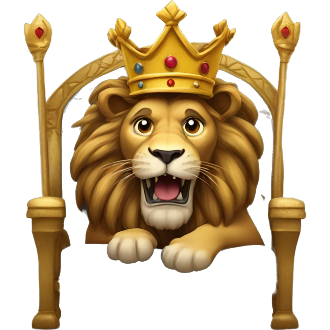 ‏A lion wears a crown and sits on his throne with a flee next to him emoji
