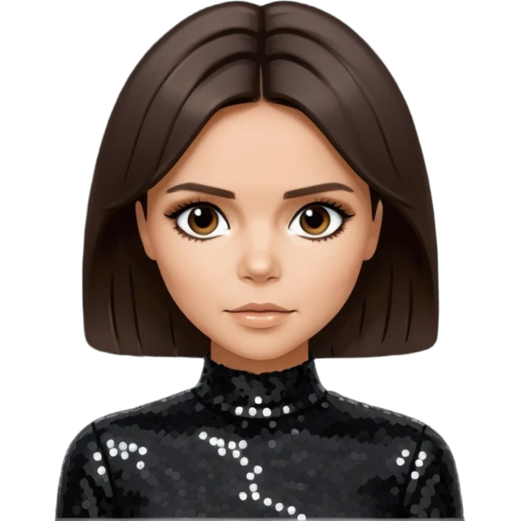 Victoria Beckham from Spice Girls with medium dark brown hair, black sequin outfit emoji