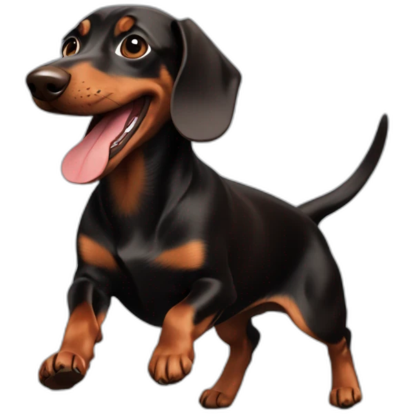 A playful Black and Chocolate Dachshund chasing a toy. emoji
