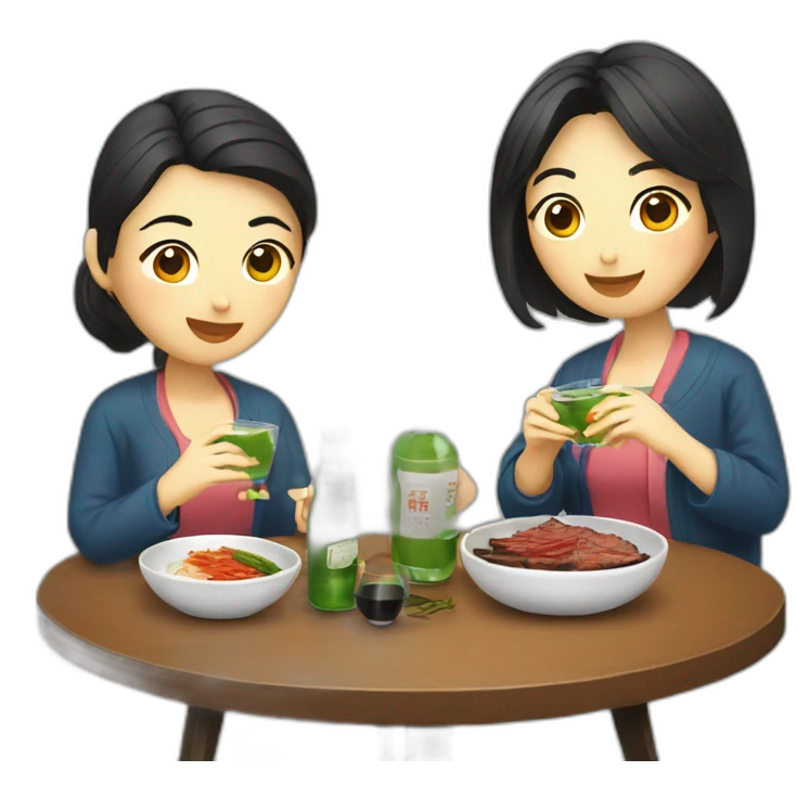 An Asian couple eating Korean bbq and drinking soju emoji