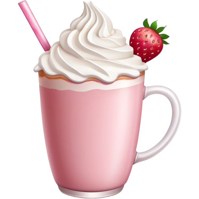 Pink latte with whip cream and strawberries  emoji