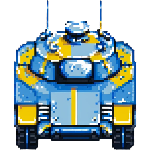 Ukrainian tank with blue and yellow details, military vehicle emoji