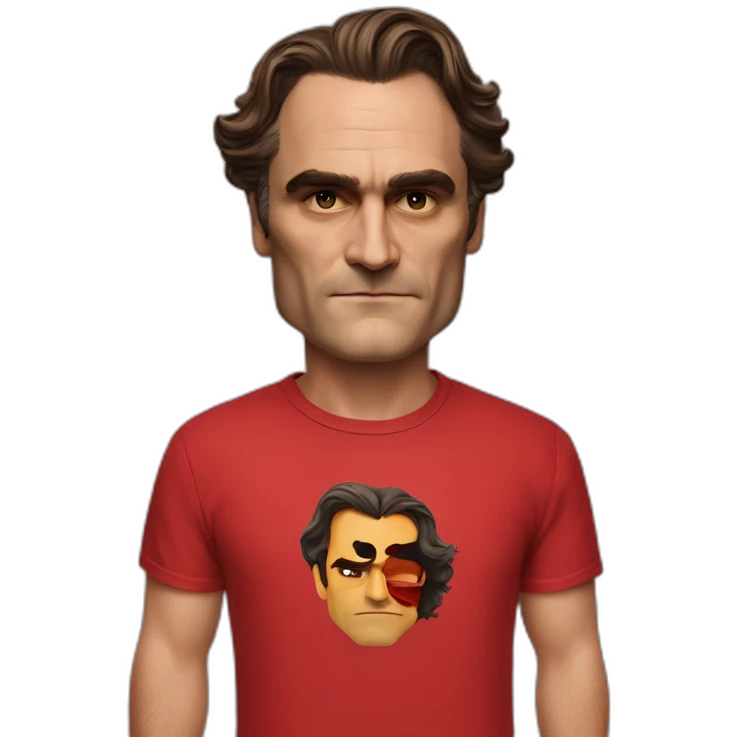 joaquin phoenix with red t-shirt with text "nenno" emoji