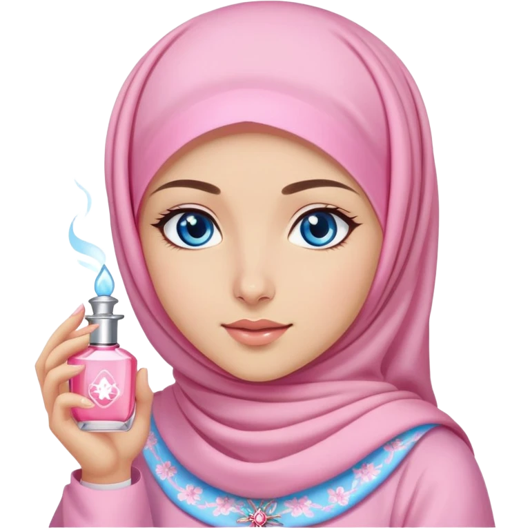 Turkish beautiful finish Konya girl blue eyes with light sakura and pink hijab islamic dress and She's wearing perfume emoji