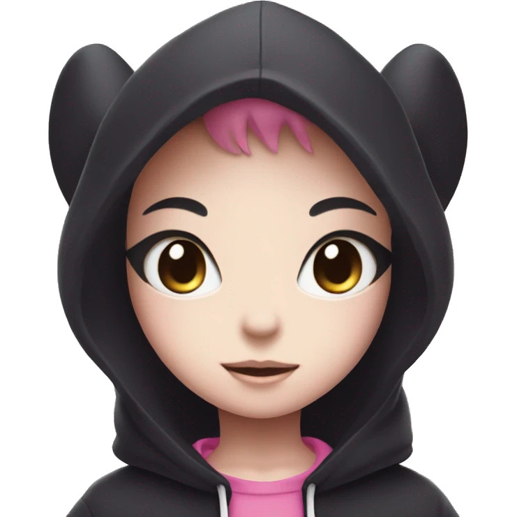 Kuromi wearing black hoodie with pink skull emoji