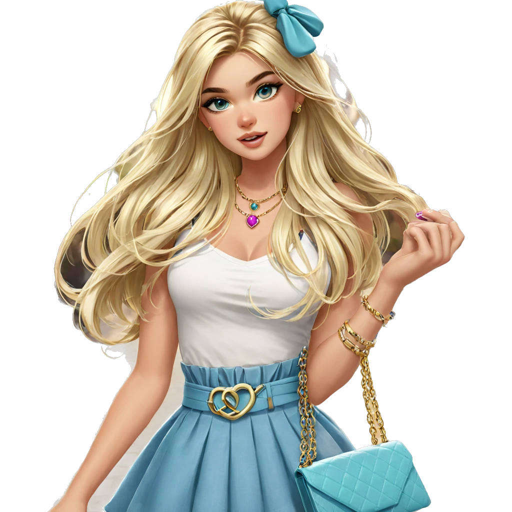 blonde girl outdoors with jewelry emoji