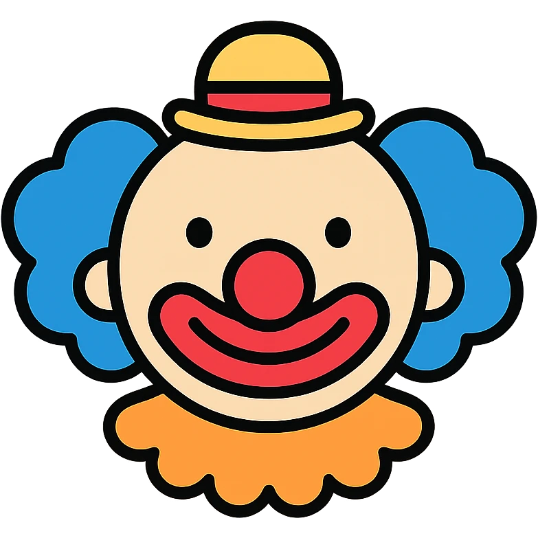 clown face, color icon style, playful colors, outlined, cheerful expression emoji