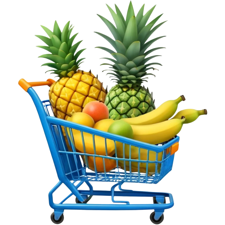 pineapples, mango and bananas in a blue Shopping cart  emoji