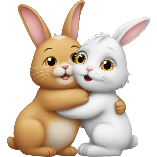 cute rabbit hugs cute cat emoji