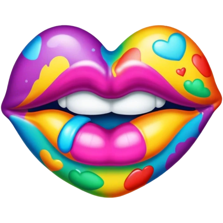 A psychedelic-colored sealed with a kiss mark emoji