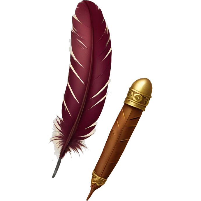 a feather quill and an open maroon SCROLL emoji