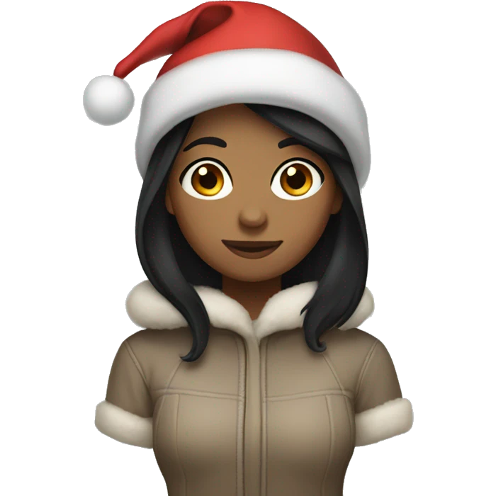 Make a black haired girl wearing a Christmas hat and uggs emoji