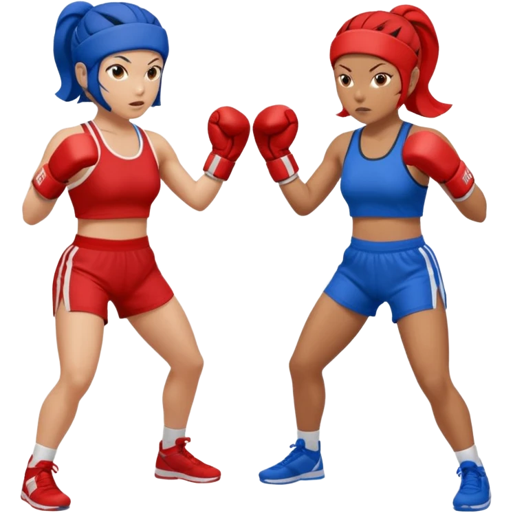 two women sparring, one in blue and one in red emoji