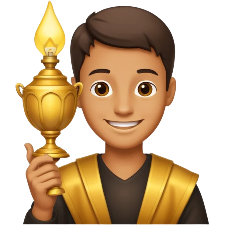 A cartoon character holding a lamp emoji