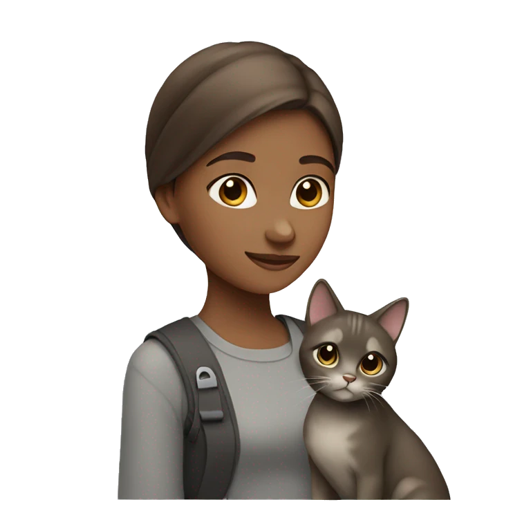 Girl with brown with a grey cat emoji