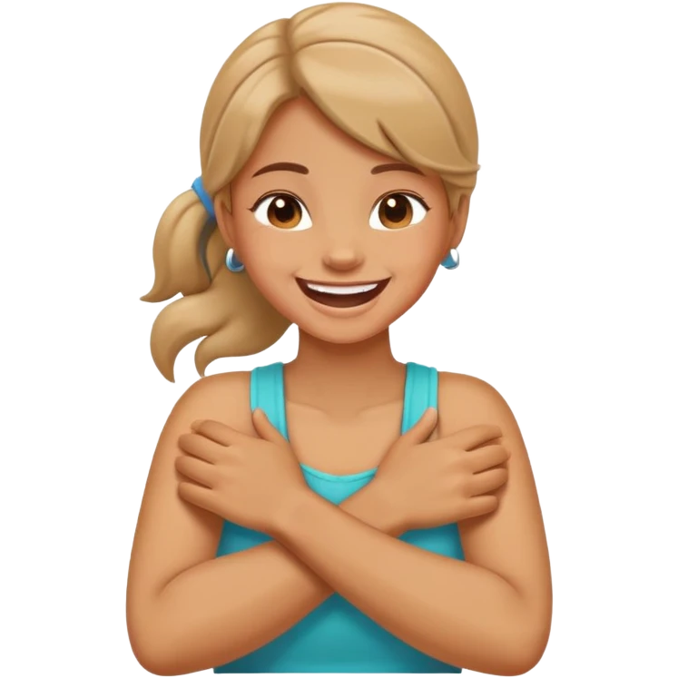 girl holding neck with arms crossed laughing emoji