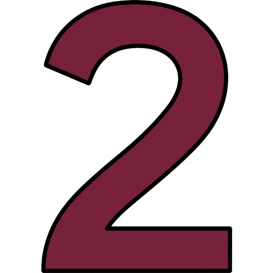 Number 2 in serif italic font with matted style in muted, deep, rich burgundy-charcoal mix color emoji