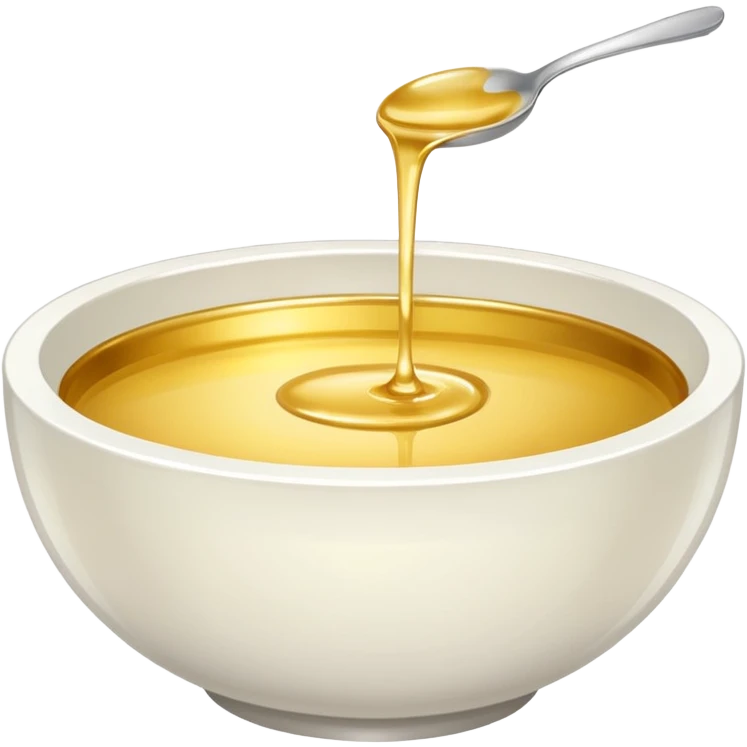 white bowl of gold liquid, shiny, smooth, no spoon, simple, clear emoji