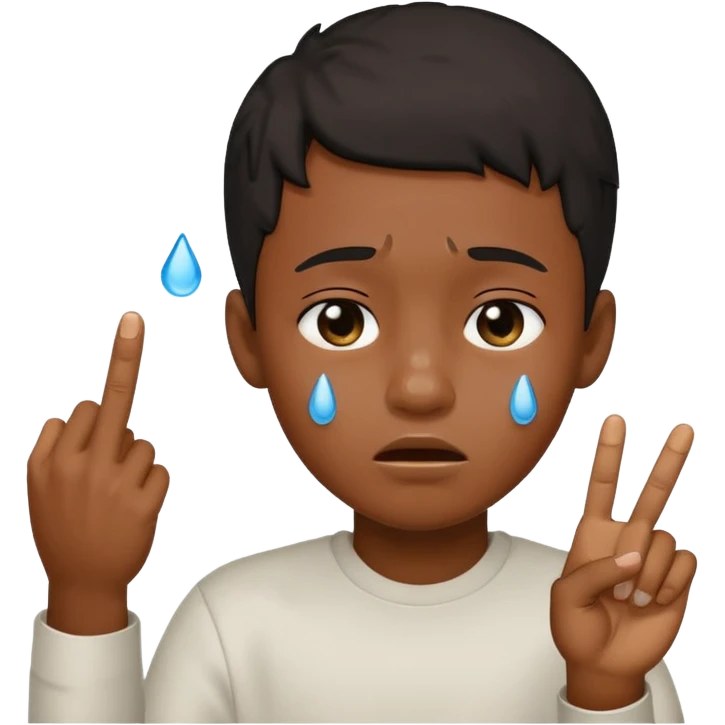 Black boy crying sticking middle finger emoji