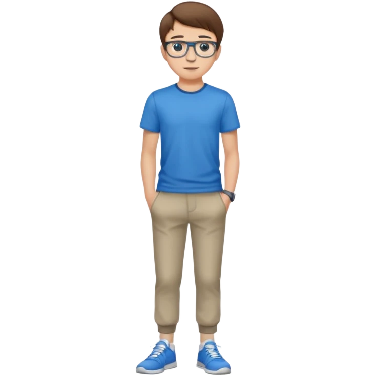 jeune homme l'air cool taille moyenne corpulence maigre cheveux chatain court yeux bleus lunettes photo de pieds en pantalon  emoji