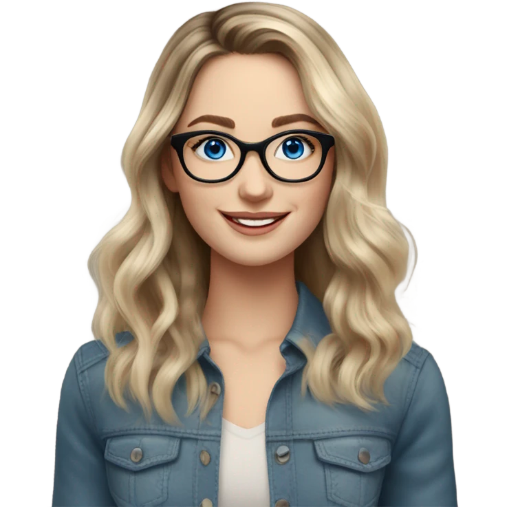 Shoulder length Balayage pale beautiful woman with glasses and blue eyes happy  emoji