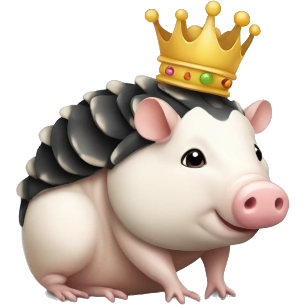 Black piebald chubby round armadillo pig panda centipede armadillo wearing a crown emoji