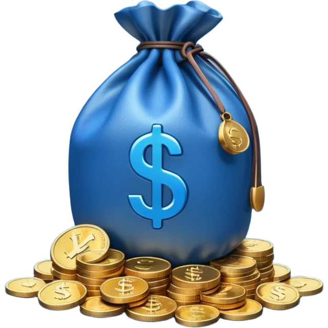 money bag on top of blue coins stack emoji