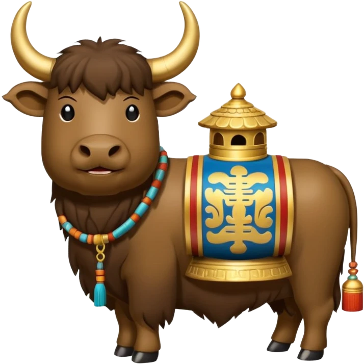 Tibet emoji with a yak and prayer wheels, representing Tibetan culture and landscape, in a simple and spiritual emoji style emoji