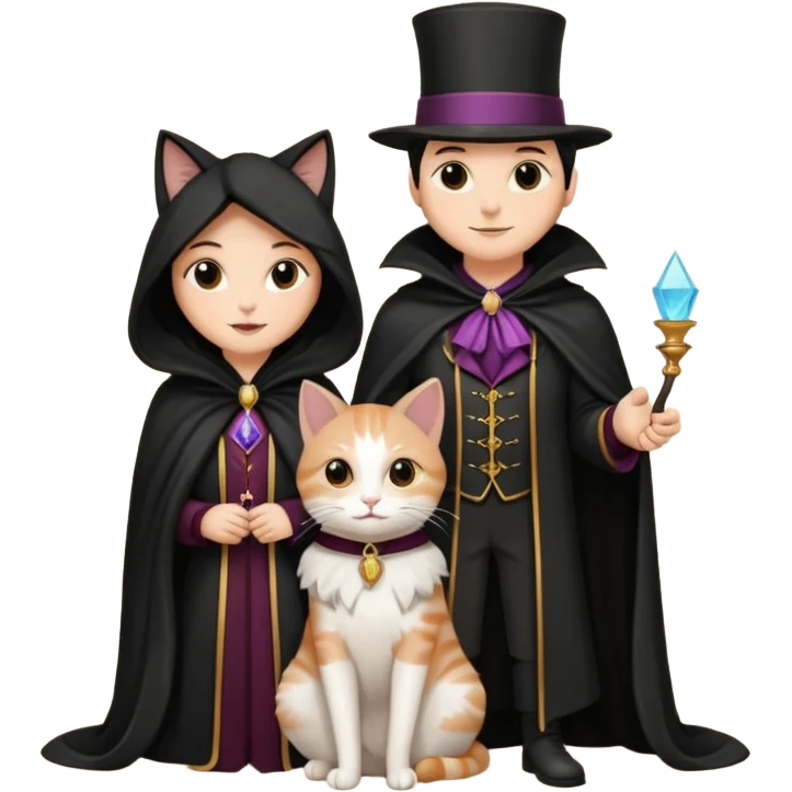 magician couple and their pet cat emoji