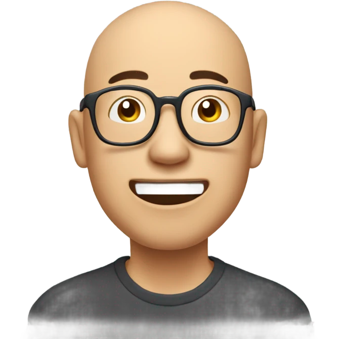  a 35-year old, male, bald Asian man, wearing glasses, inquisitive, laughing, scratching the back of his head in confusion,  emoji
