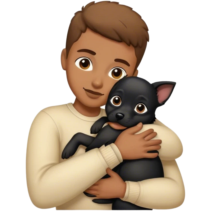 persona de tes morena clara con un perrito negrito abrazados emoji