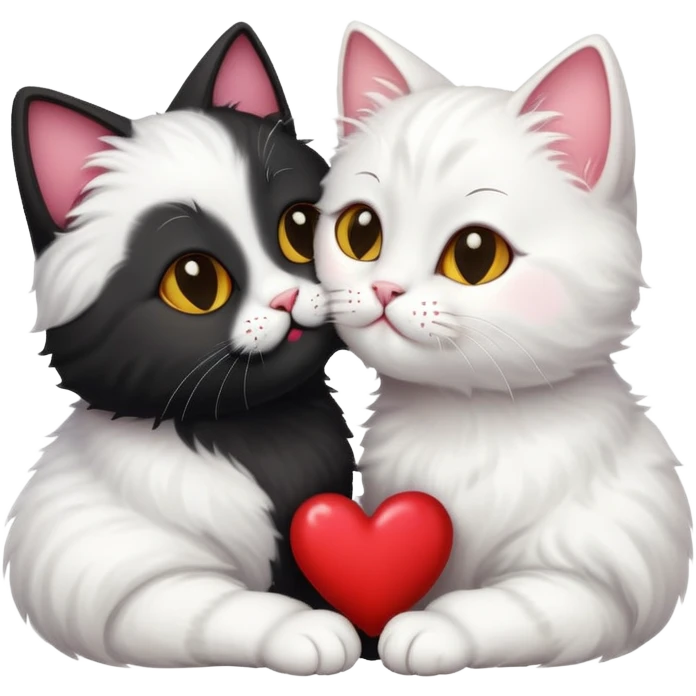 White cat and black cat are kissing with hearts  emoji