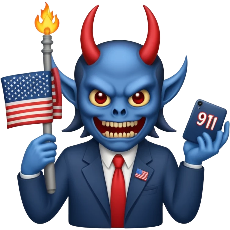 A demon holding 9/11 emoji
