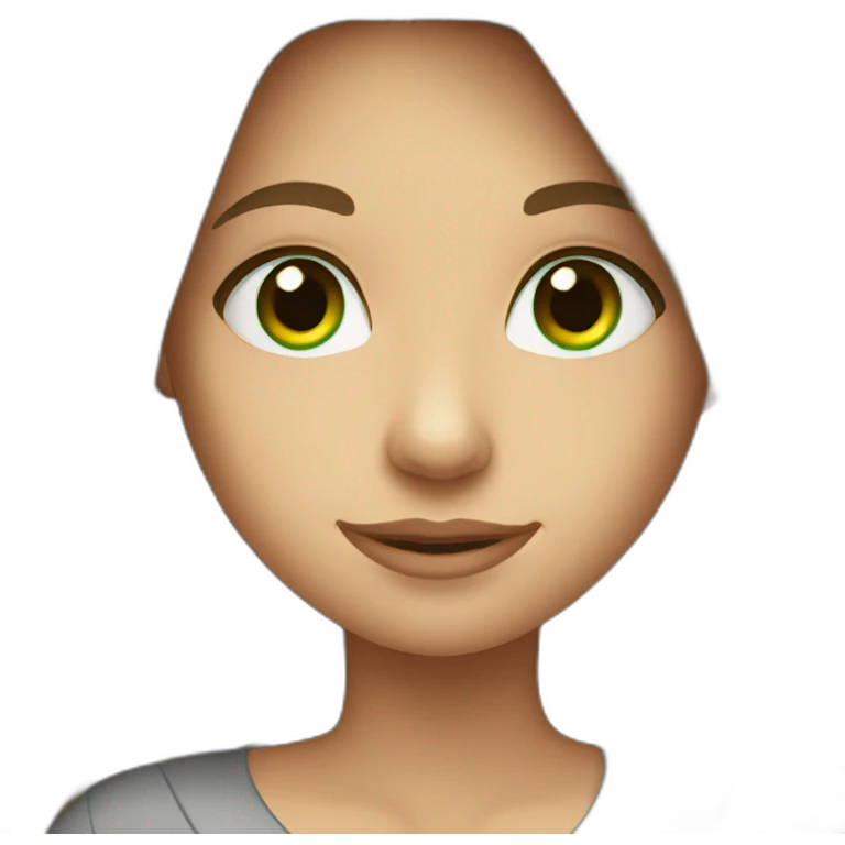 girl with long brown hair, green eyes, with laptop emoji