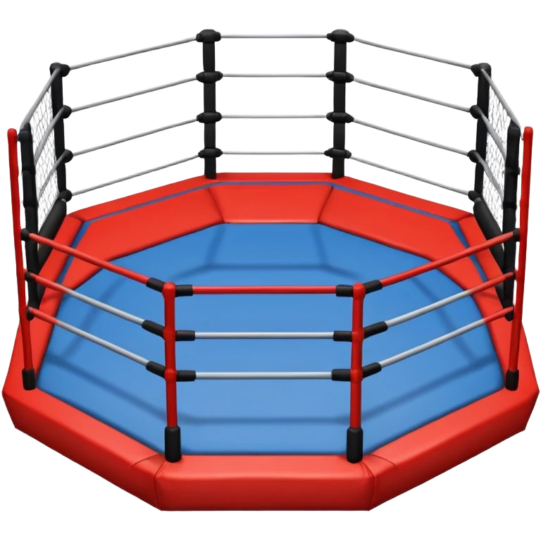 MMA cage arena object icon, octagon fighting cage with metal fence walls, padded corner posts, professional combat arena, 3D cartoon style, mobile game icon style, centered, clean background, no people, no text, no watermark
 emoji