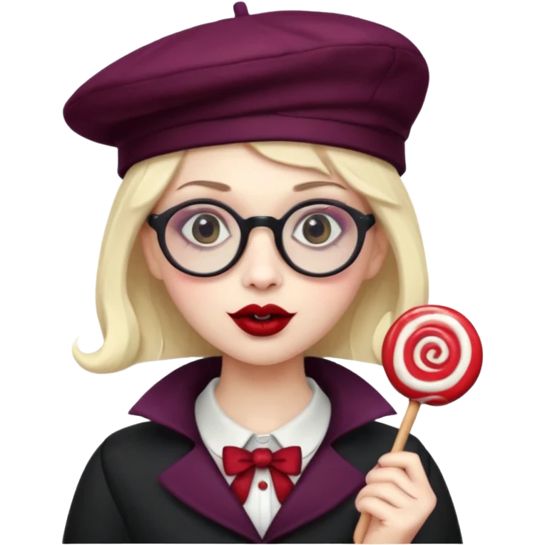 Vampire with lollipop, beret and glasses emoji