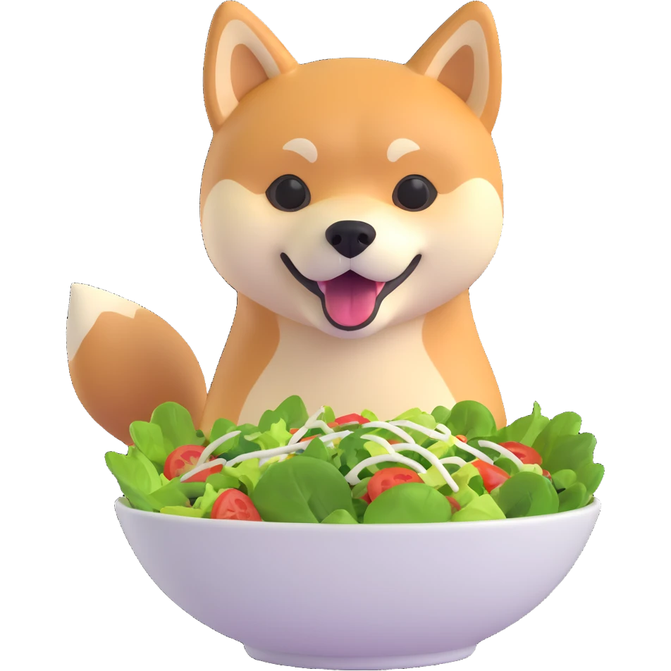 shiba inu eating salad bowl emoji