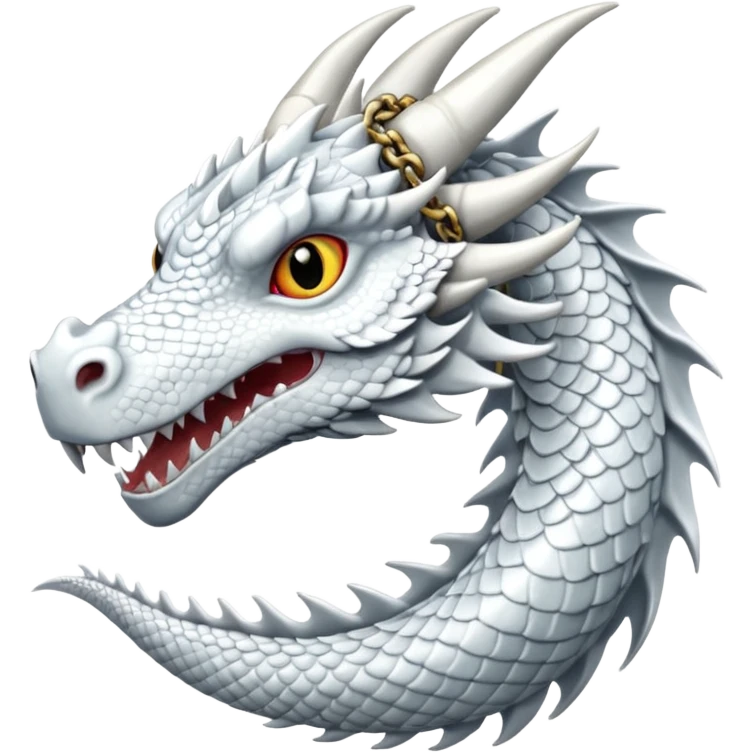 White dragon with white eyes and chain around the neck emoji